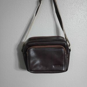 Perrin Men's Dark Brown Leather Camera Toiletry  Bag